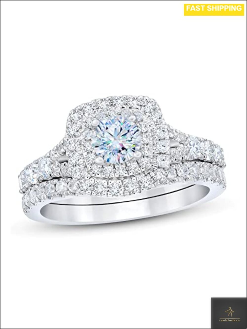 1-1/5 Carat Moissanite Bridal Set Platinum Plated Silver Wedding Rings